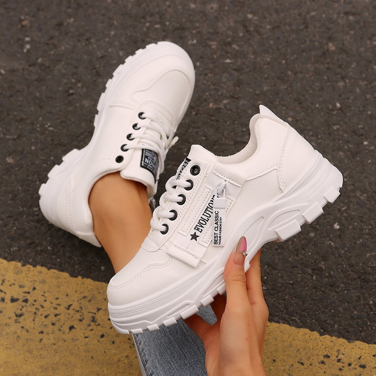 Women’s Lace‑Up Side‑Zipper Sports Sneakers
