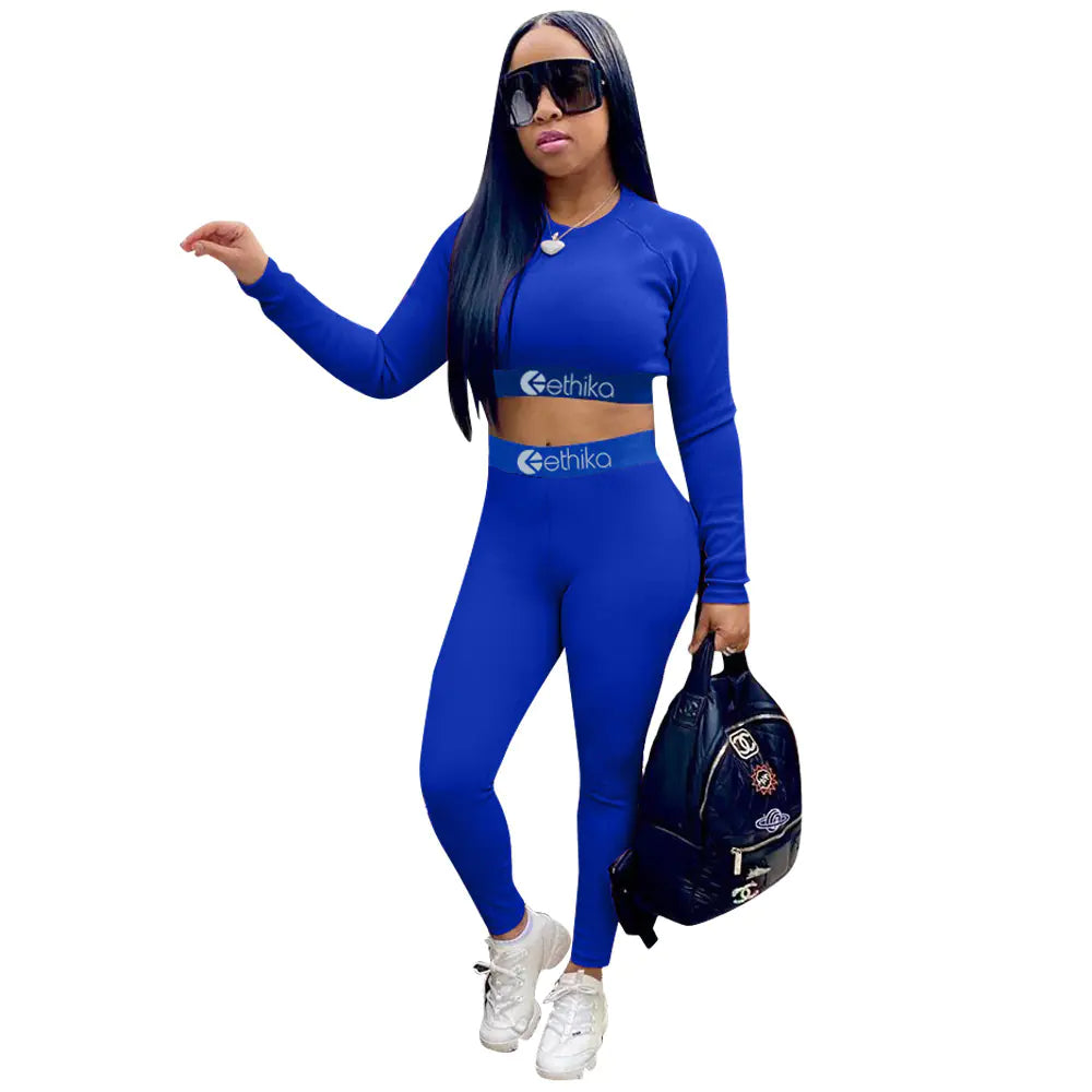 Women's Sports Two-Piece Set with Letter Print