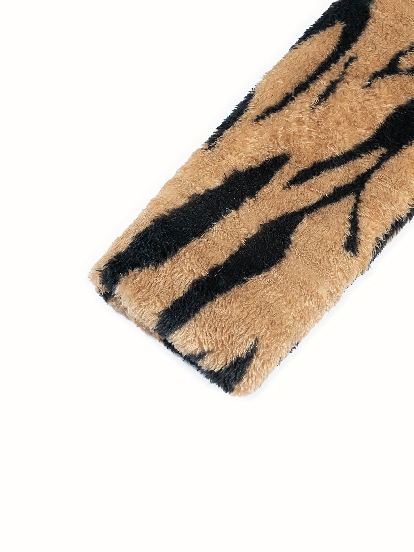 Plus Size Tiger Stripe Faux Fur Double Breasted Winter Coat