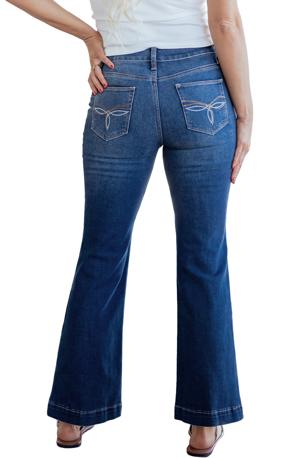 Sail Blue Western Stitch Patched Pocket Bootcut Jeans
