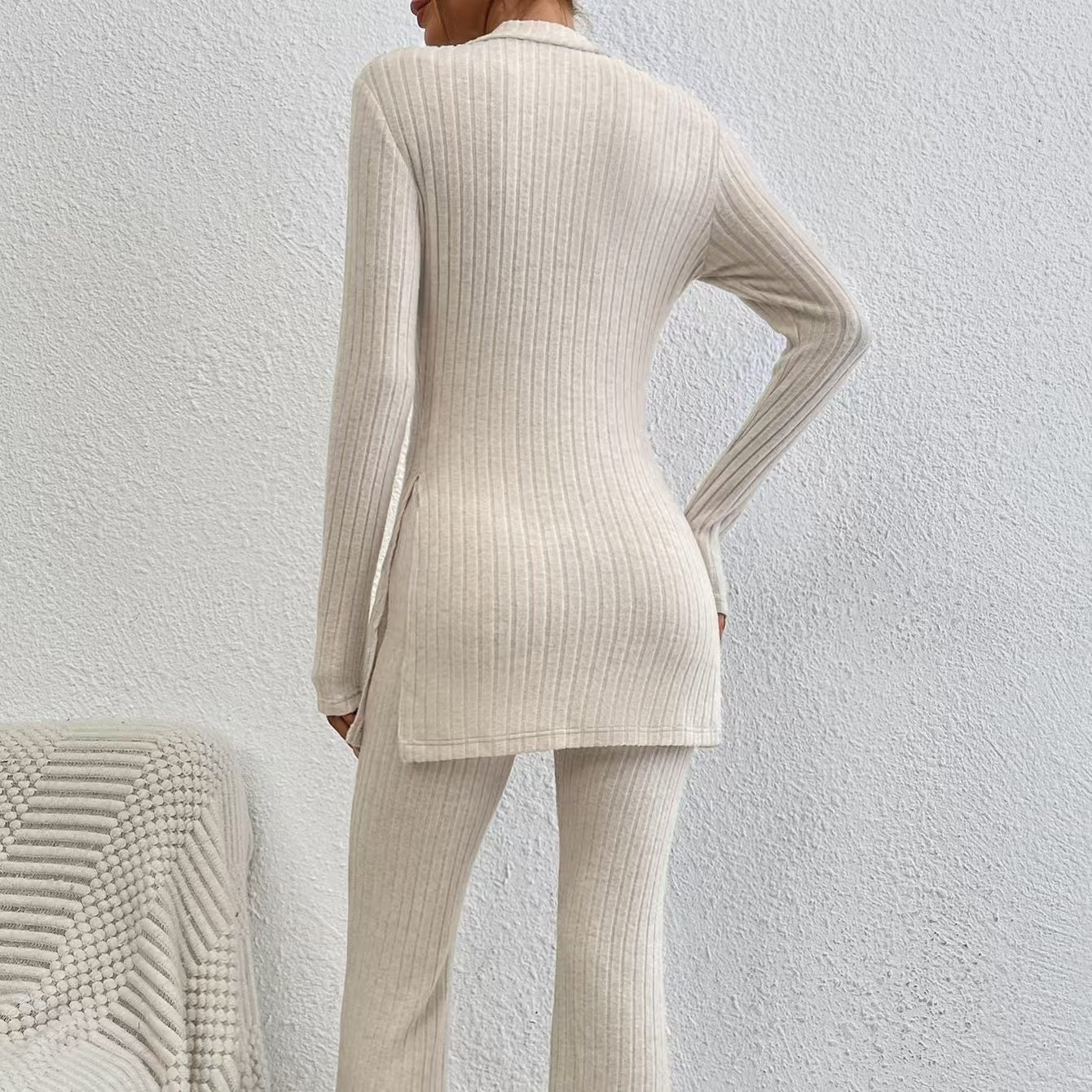 Women’s Ribbed V‑Neck Top & Pants Set