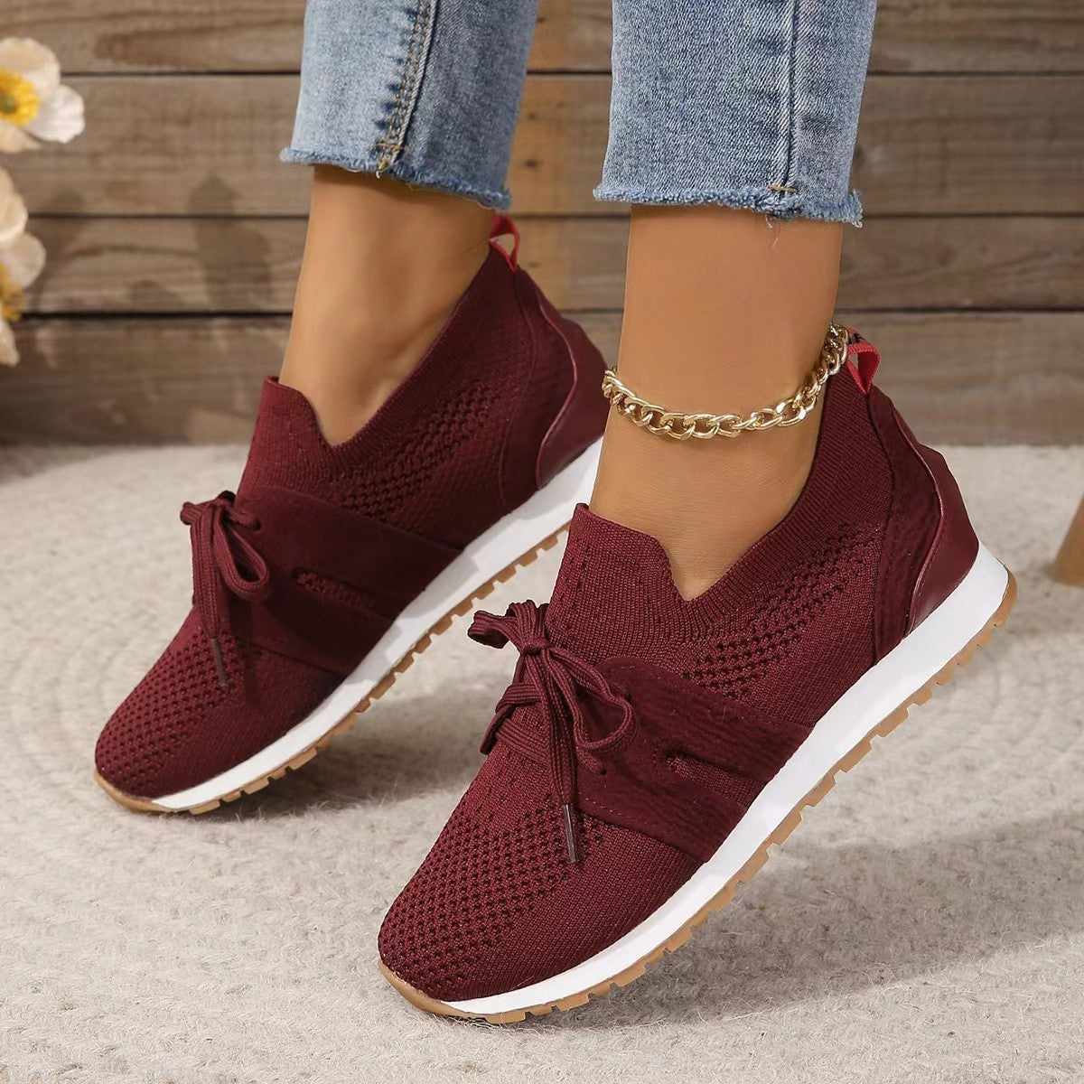 Women’s Lace‑Up Mesh Walking Flats