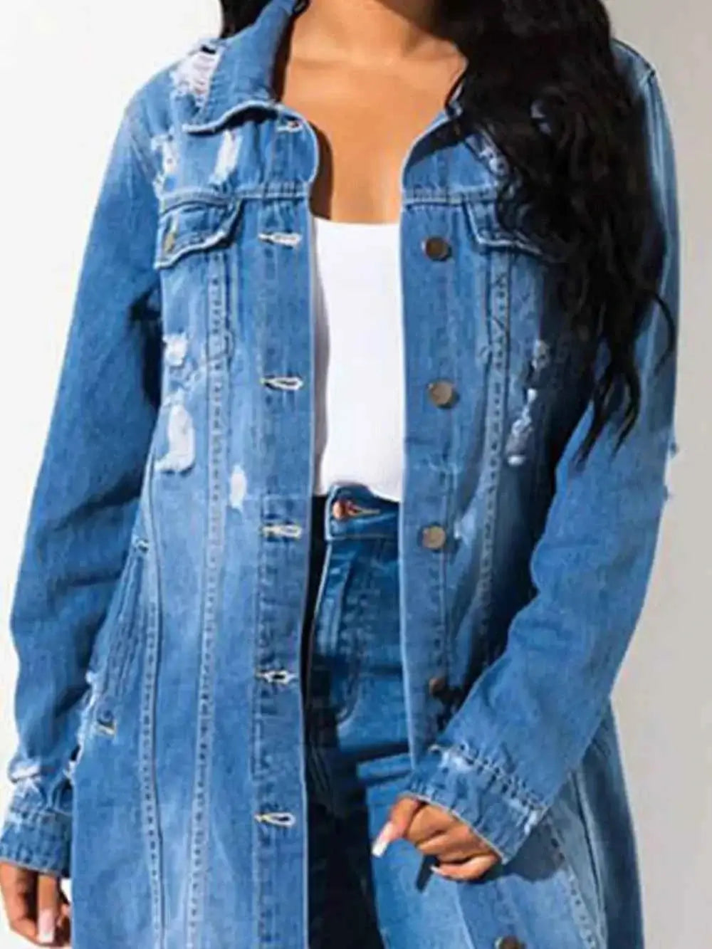 Long Denim Jacket with Long Sleeves