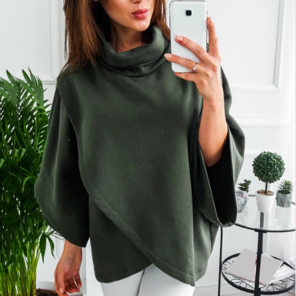 High Neck Batwing Crossed Poncho Cloak Cape Solid Batwing Sleeve Hoodies