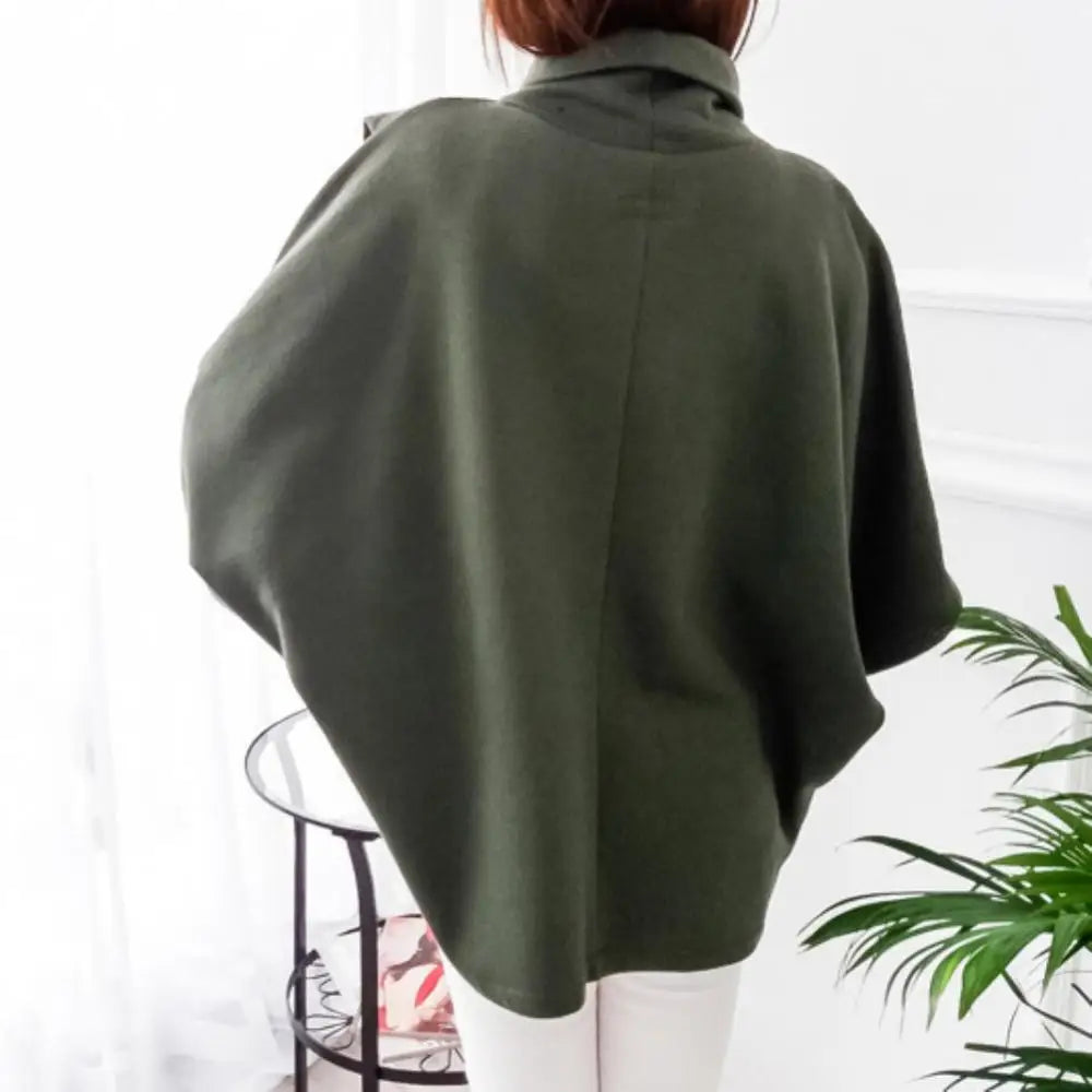 High Neck Batwing Crossed Poncho Cloak Cape Solid Batwing Sleeve Hoodies