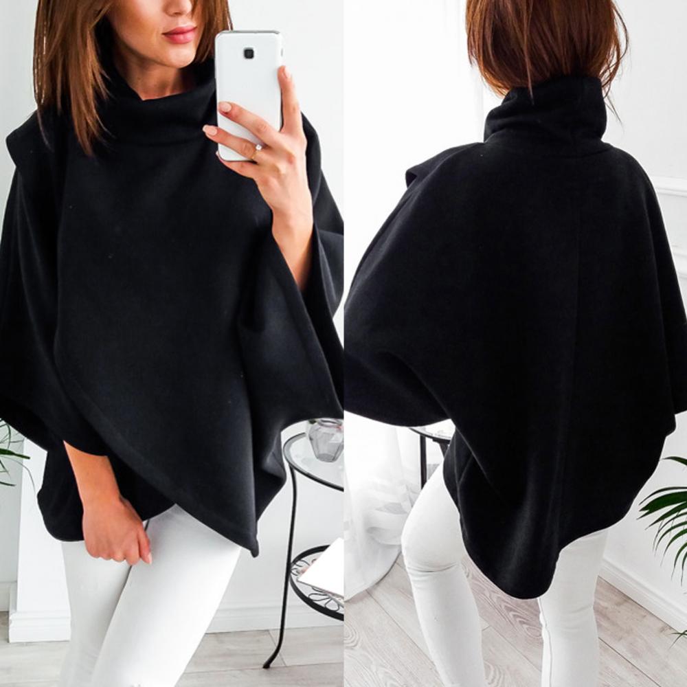 High Neck Batwing Crossed Poncho Cloak Cape Solid Batwing Sleeve Hoodies