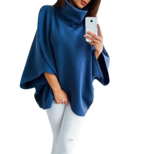 High Neck Batwing Crossed Poncho Cloak Cape Solid Batwing Sleeve Hoodies