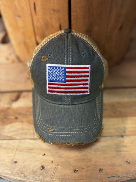 Patriotic Trucker Hat – Handmade in Missouri with American Flag Patch