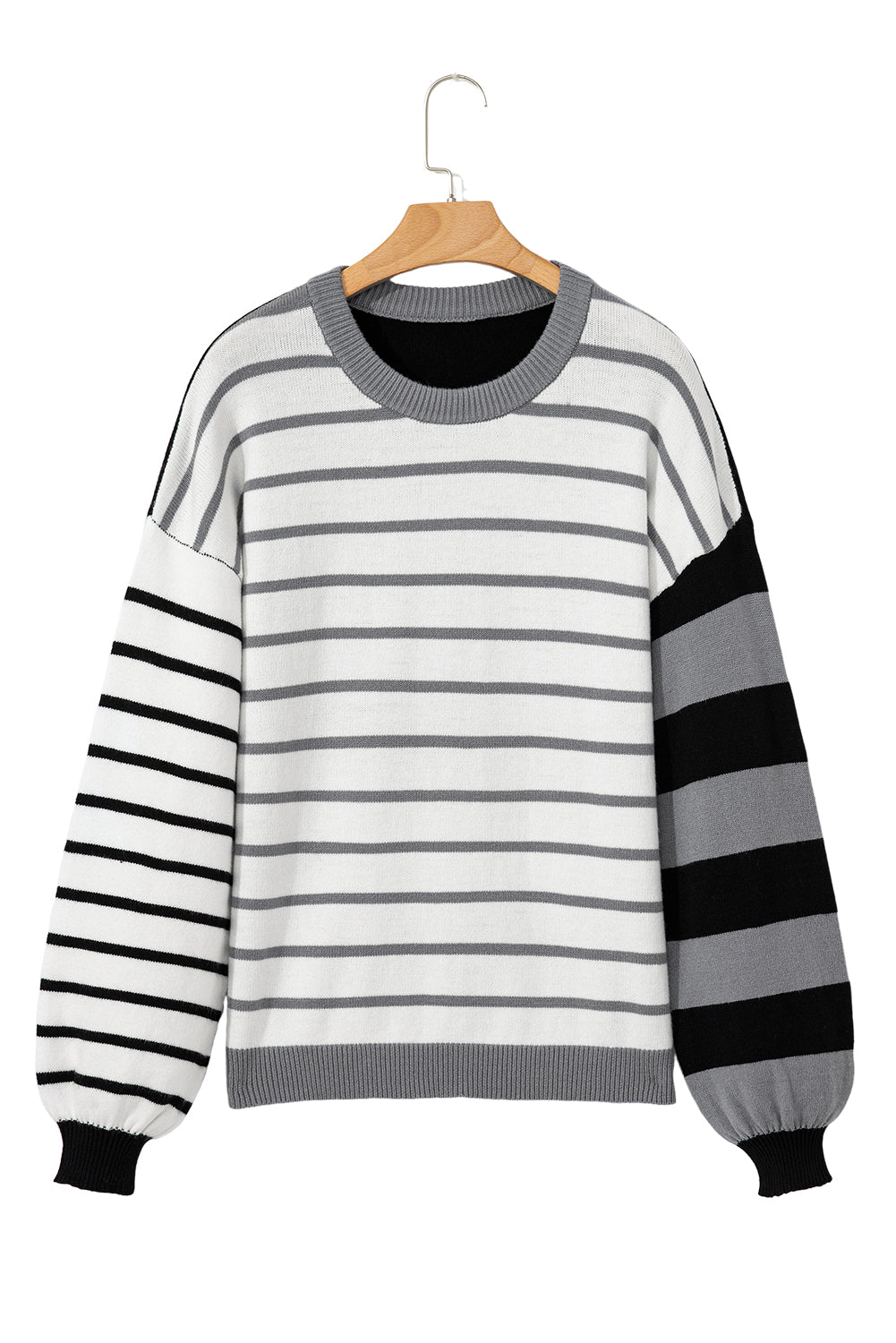 Gray Striped Colorblock Pullover Sweater