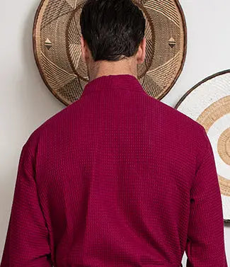 Waffle Kimono Spa Bathrobe for Men - Absorbent, Lightweight