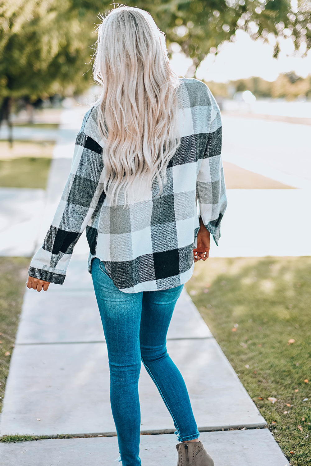 Plaid Button-Up Long Sleeve Pocketed Shacket
