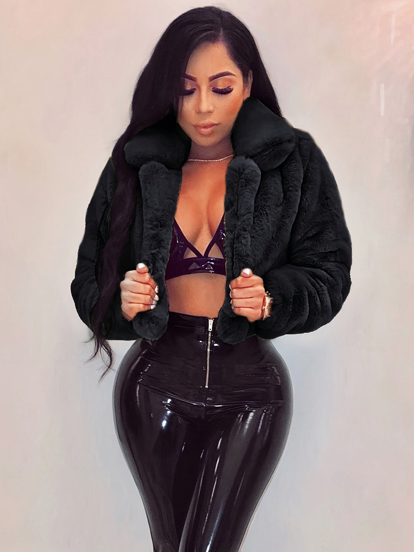 Cozy Chic Faux Fur Collar Cardigan Jacket