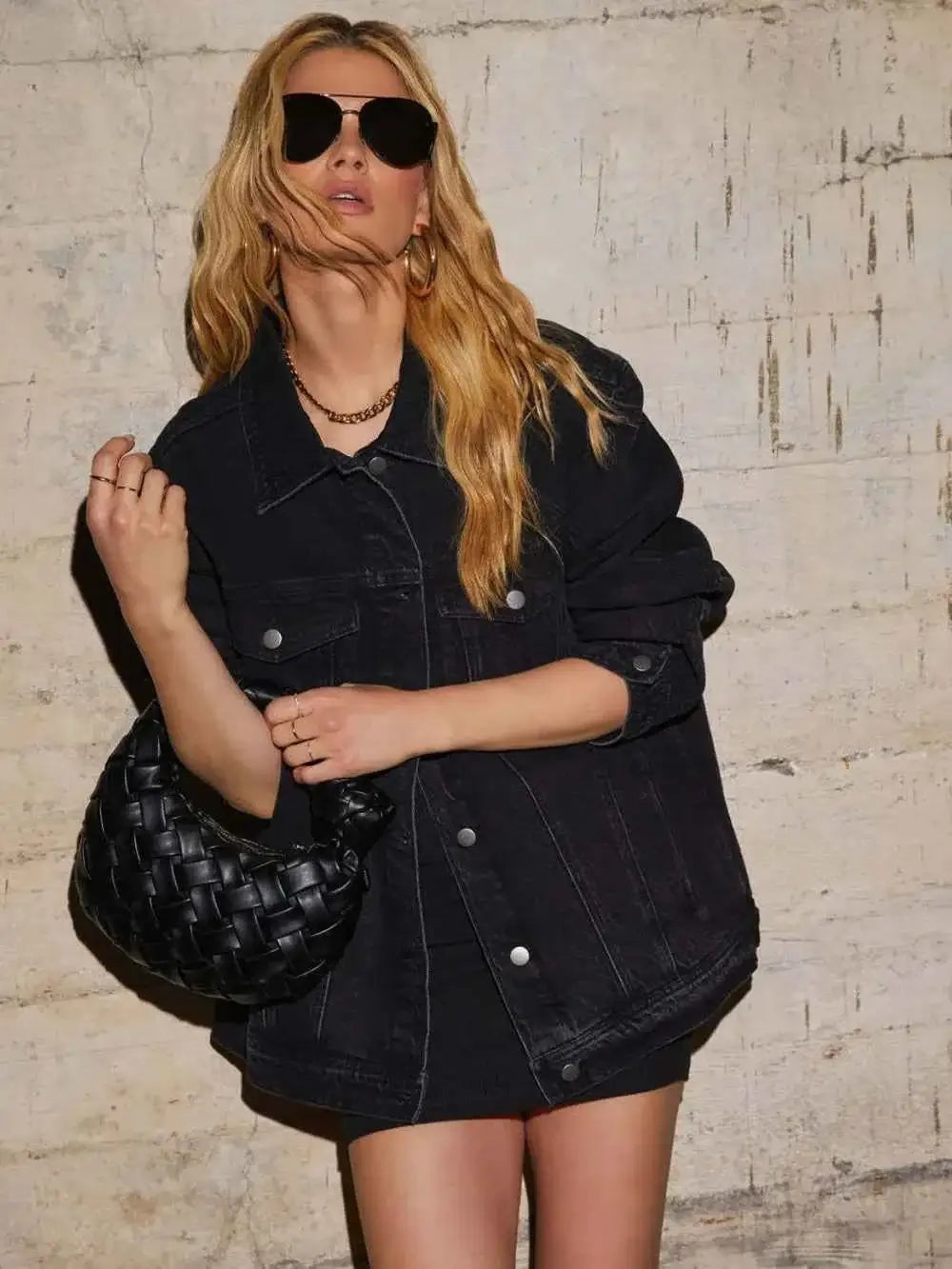 Button Up Collared Neck Denim Jacket