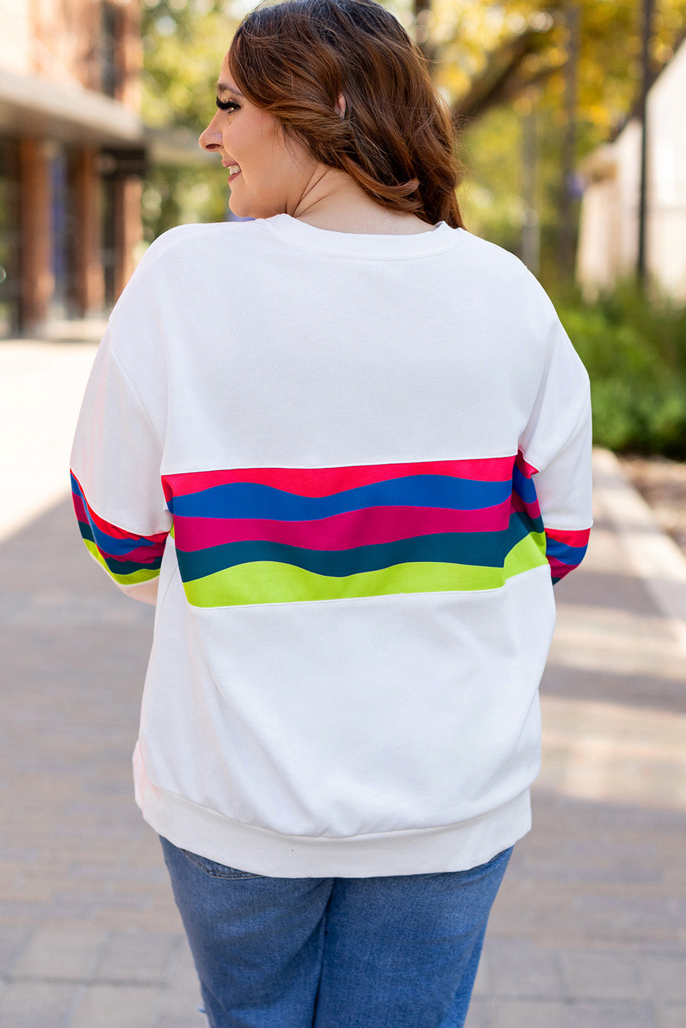 Plus Size Stripe Colorblock Drop Shoulder Sweatshirt