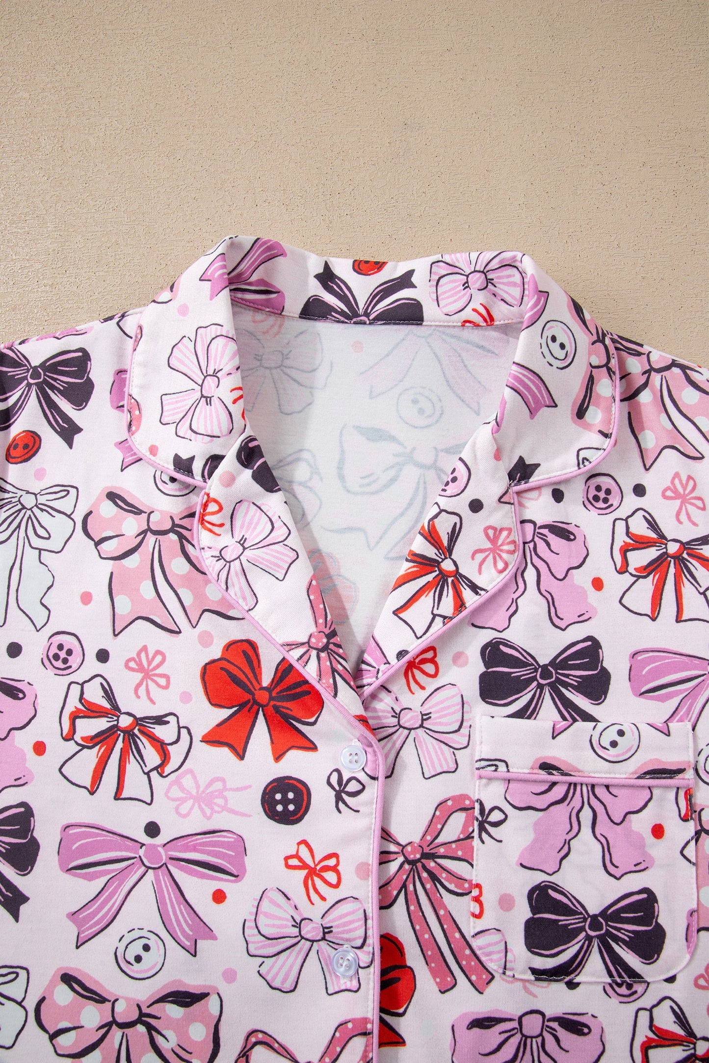 Polka Dot Bow Tie Shirt and Shorts Pajama Set