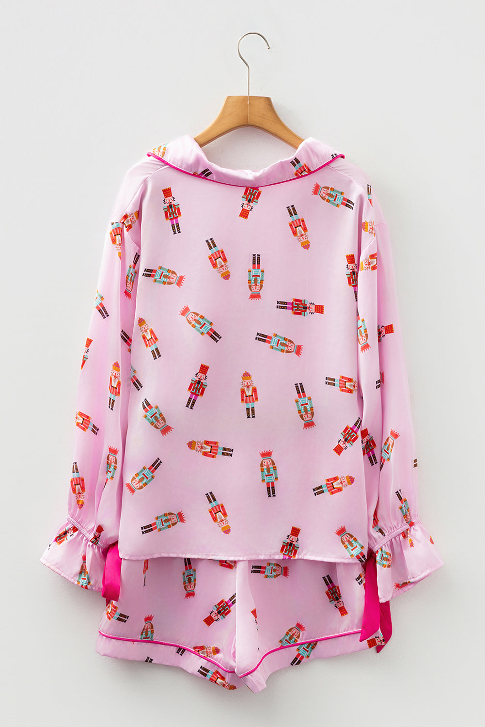 Nutcracker Contrast Trim Bow Tie Pajama Set