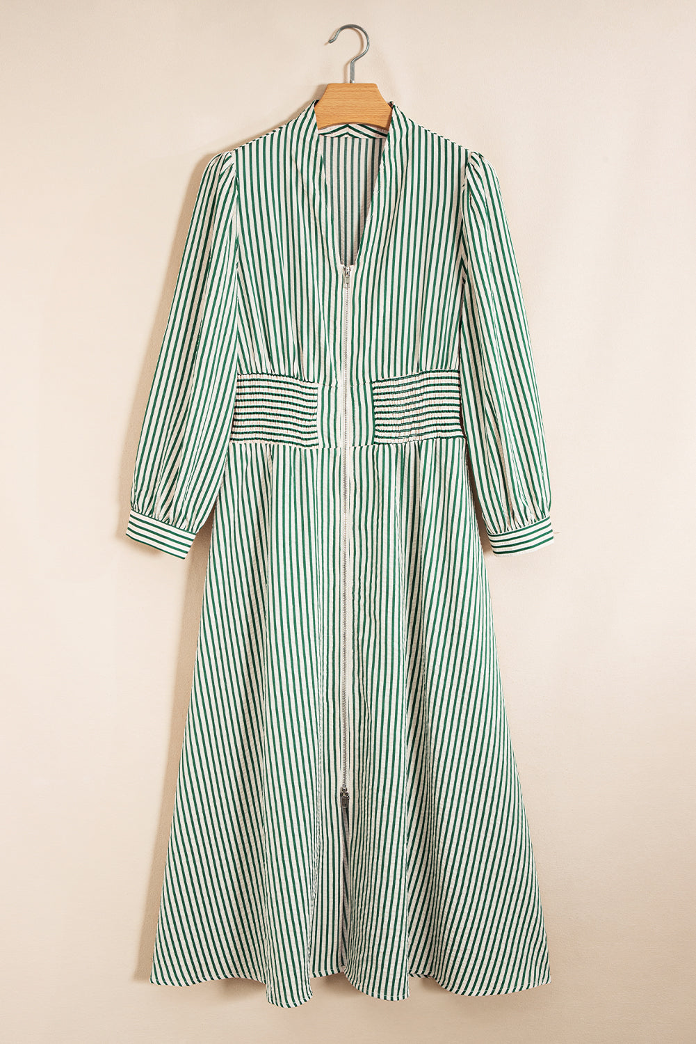 Stripe V-Neck Zip Front Midi Dress