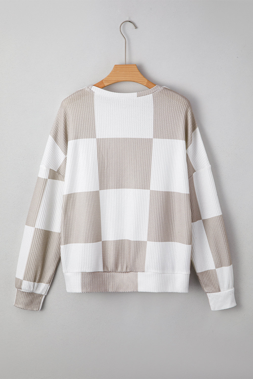 Checker Textured Knit Long Sleeve Top