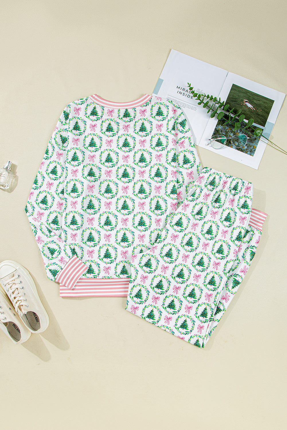 Bow Christmas Tree Top and Pants Lounge Set