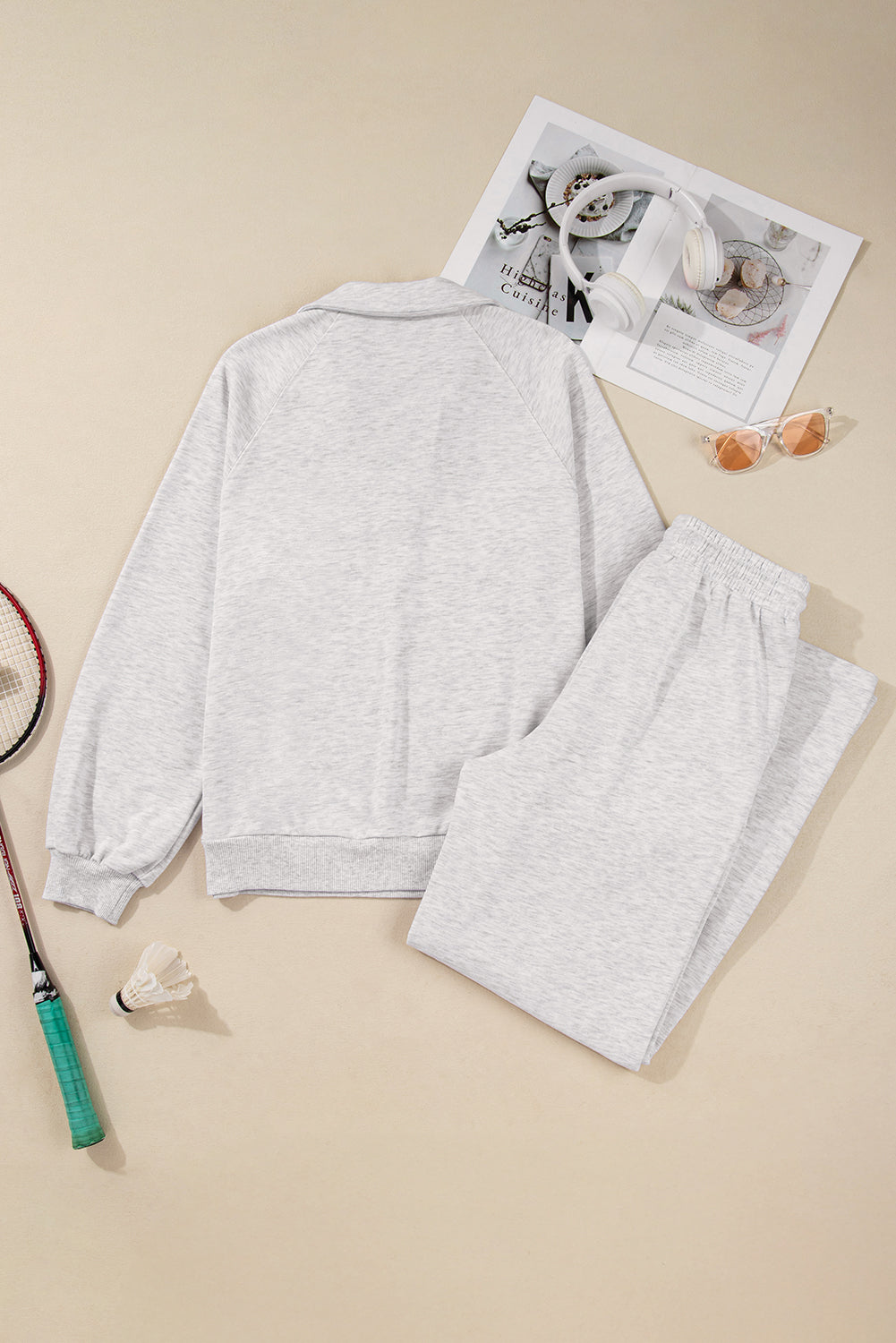 Solid V-Neck Pullover and Drawstring Sweatpants Set