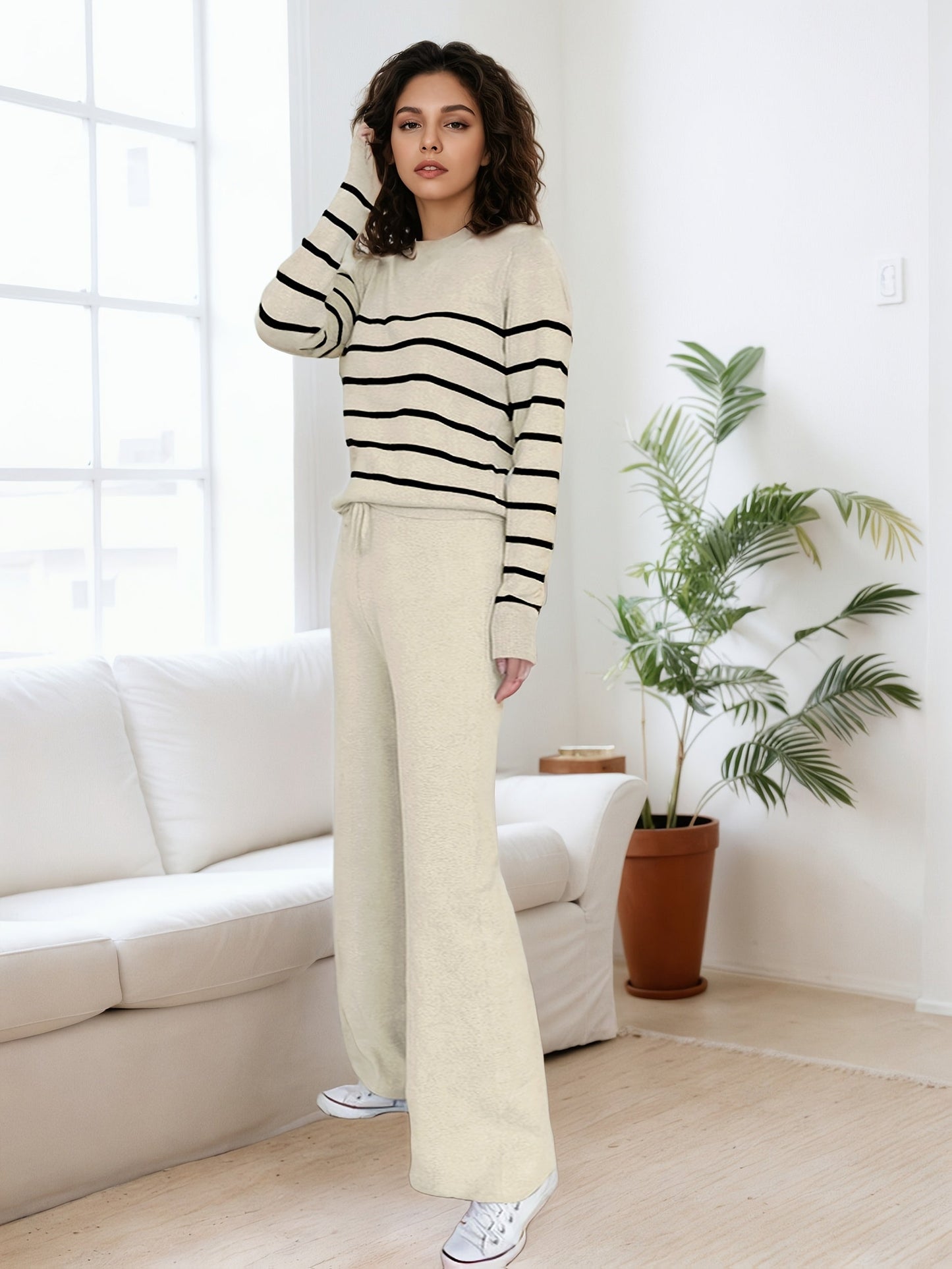Plus Size Style Striped Knit Set
