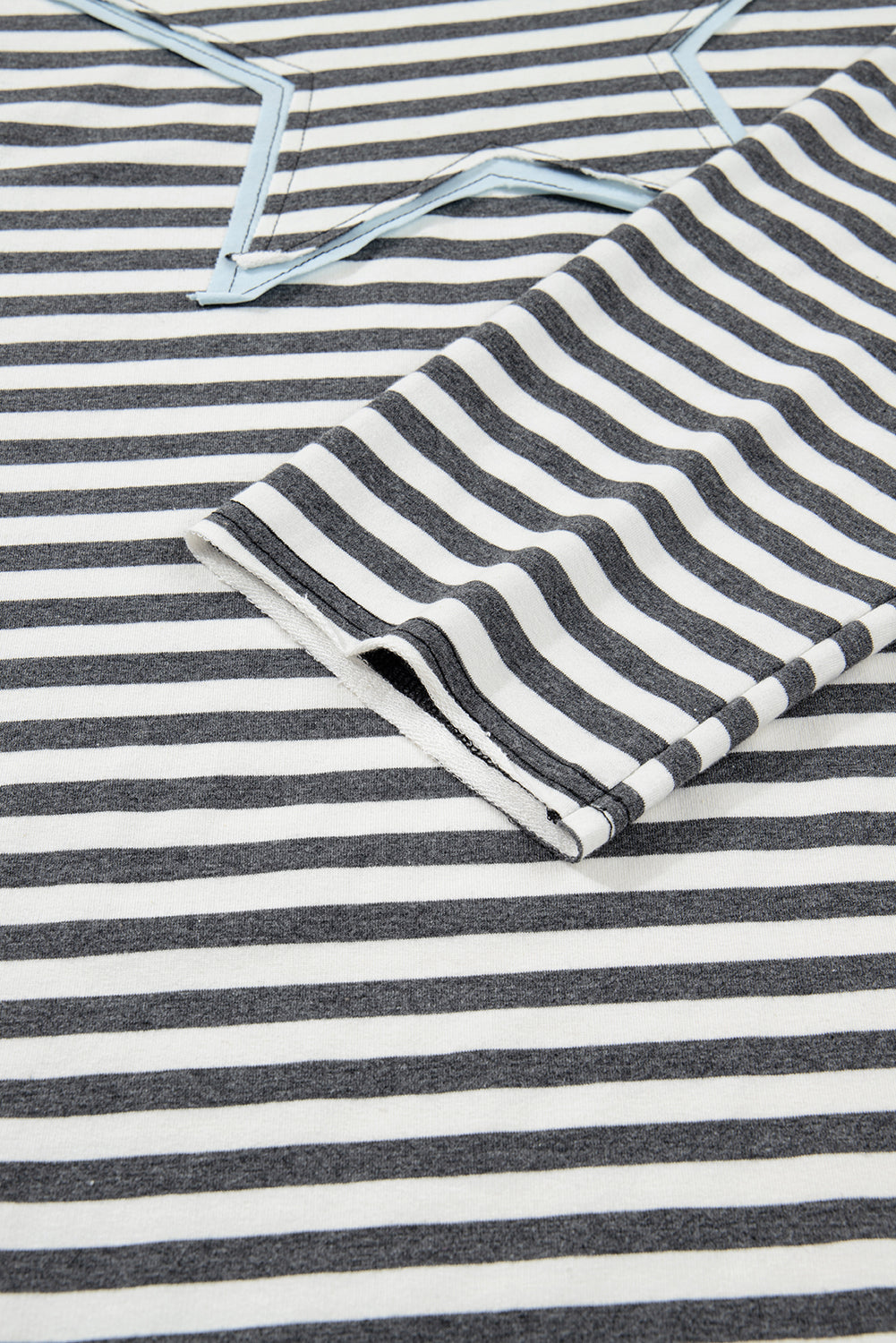 Gray Stripe Contrast Star Stitched Plus Size Long Sleeve Top