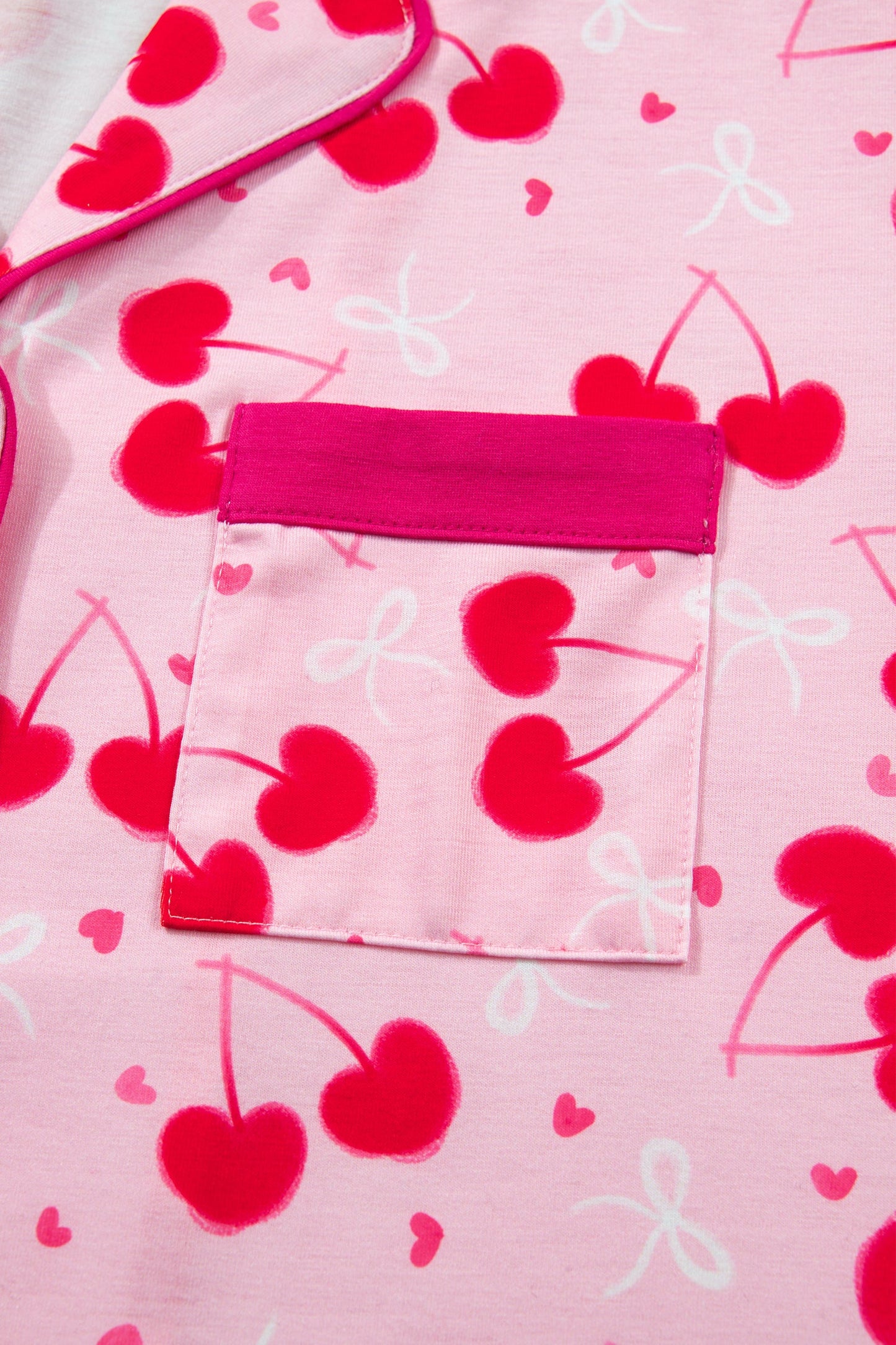 Cherry Bow Tie Top and Shorts Pajama Set