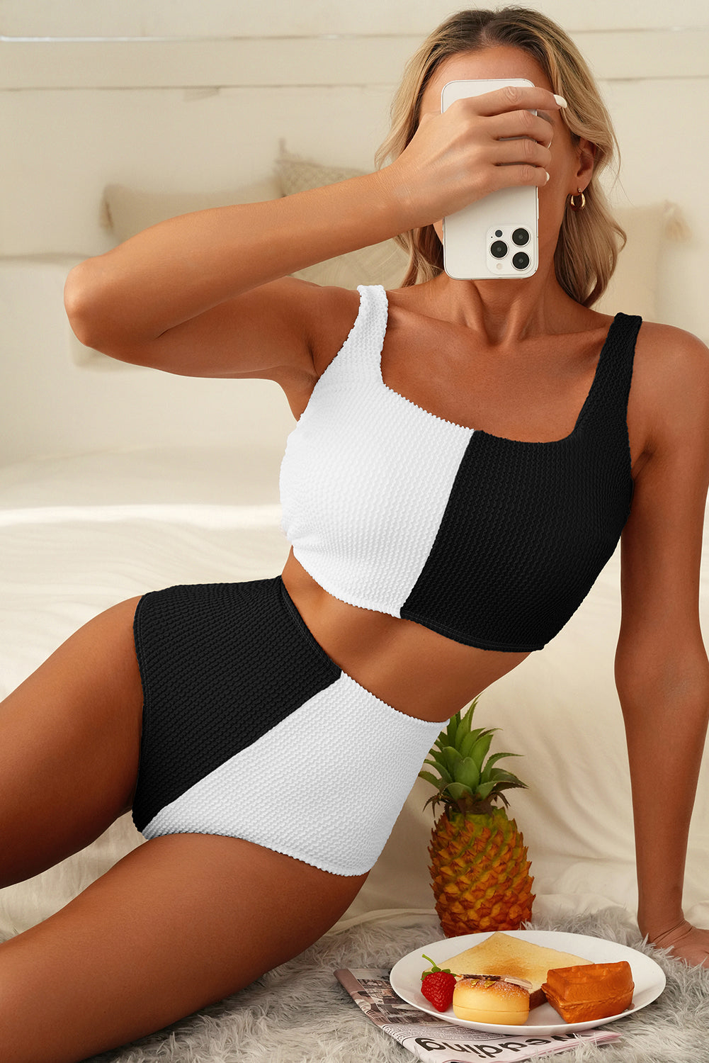 Colorblock Corded Square Neck Bikini Swimsuit