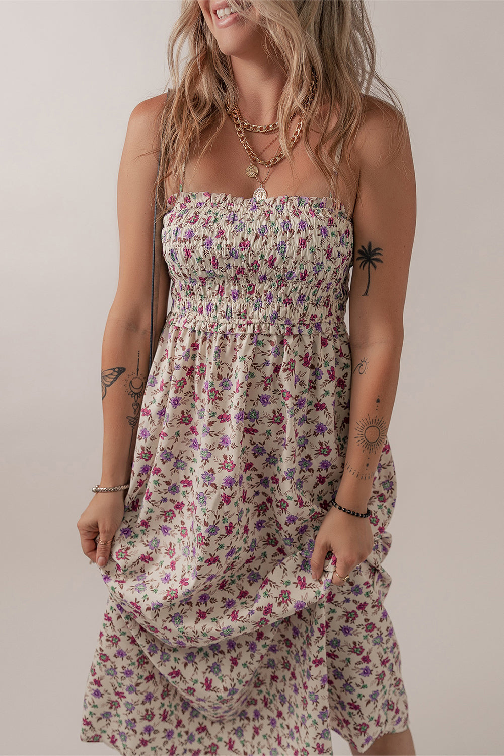 Ditsy Floral Smocked Sleeveless Maxi Dress