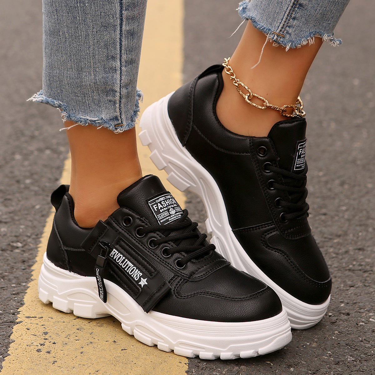 Women’s Lace‑Up Side‑Zipper Sports Sneakers
