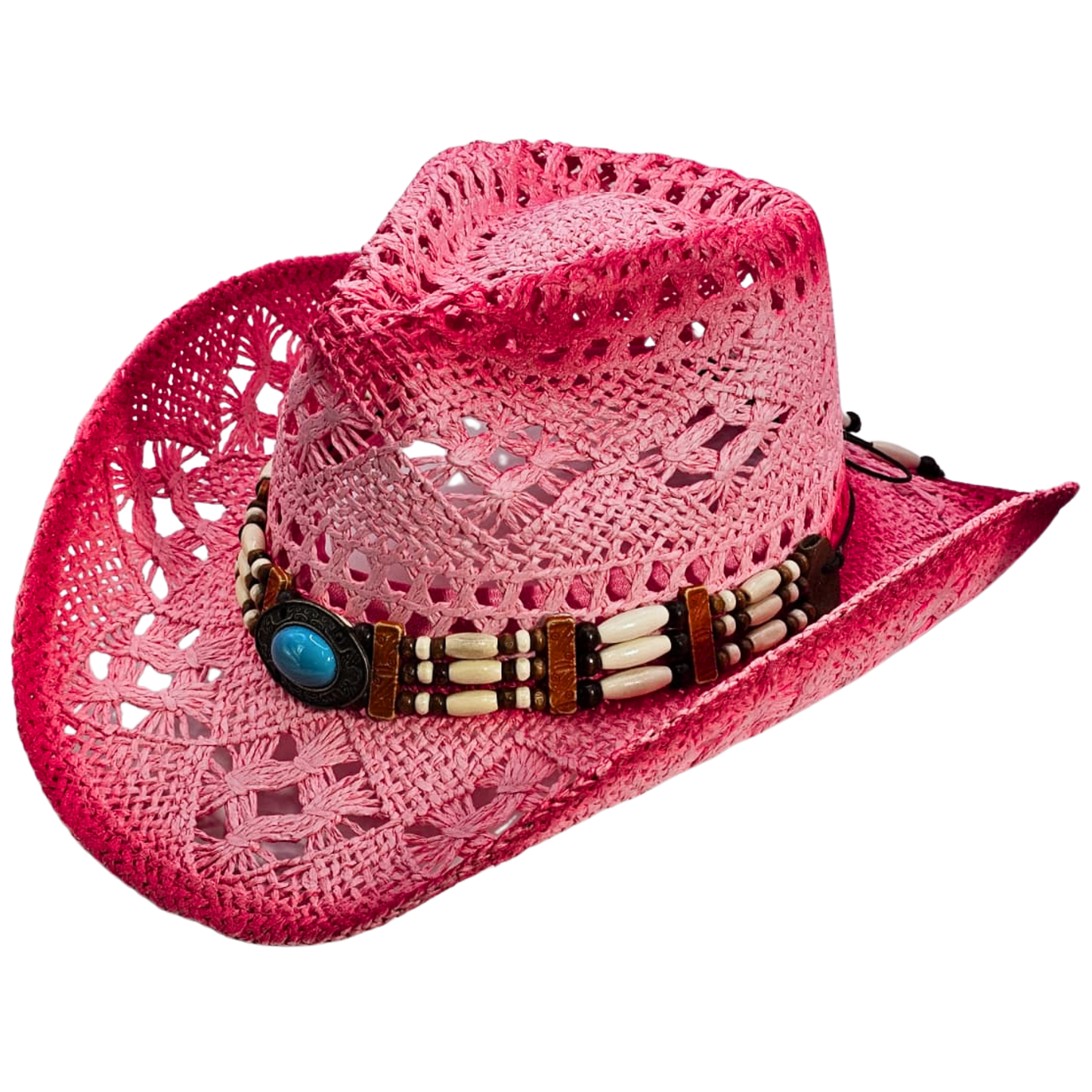 Straw Cowgirl Hat - Unique Handmade Beaded Crown