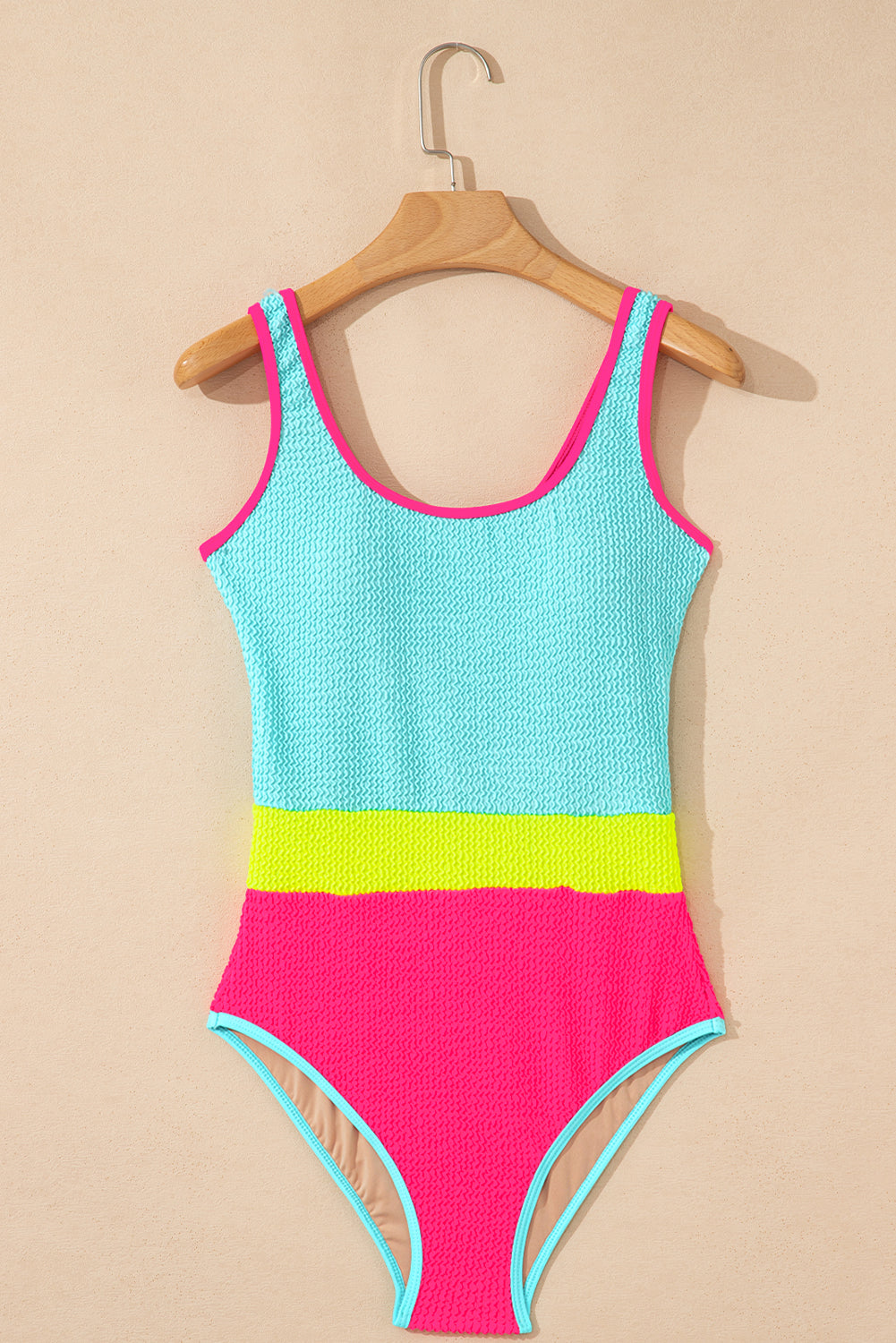 Colorblock Textured Patchwork One-Piece Swimsuit
