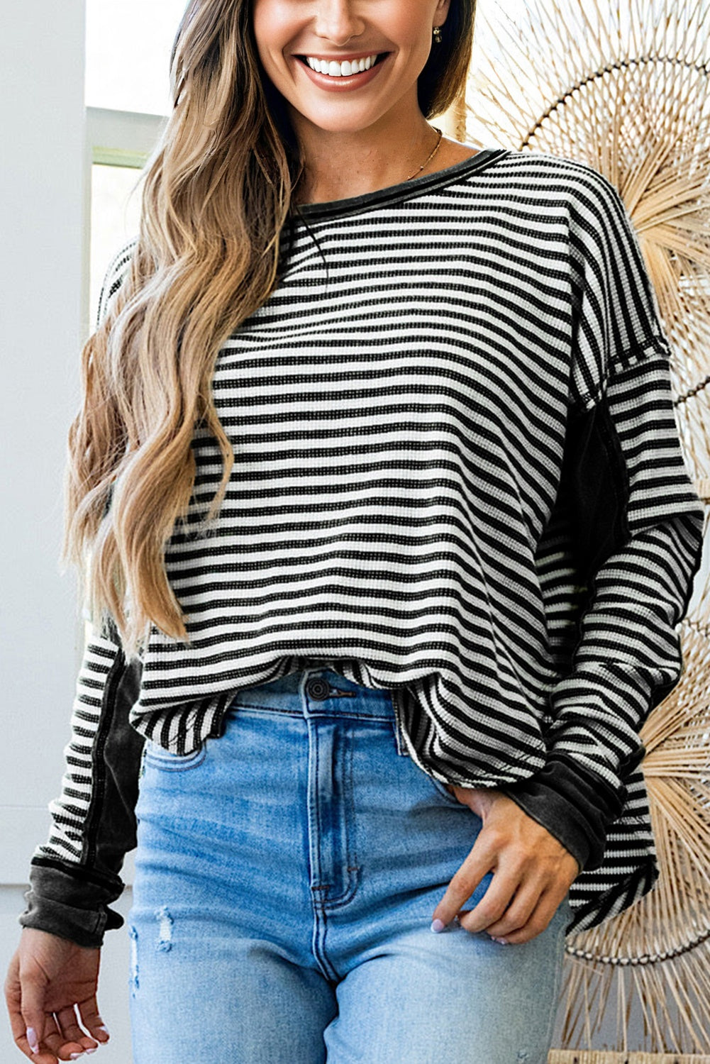 Stripe Thermal Knit Drop Shoulder Top