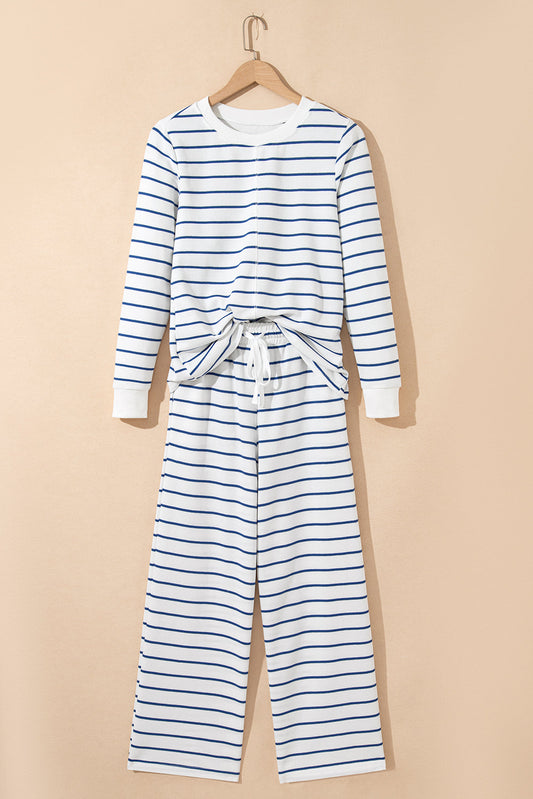 Stripe Long Sleeve Top and Drawstring Pants Set