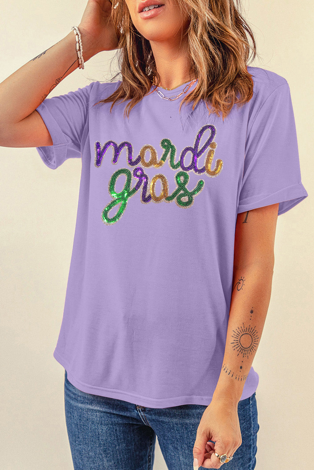 Wisteria Sequin Mardi gras Graphic T Shirt