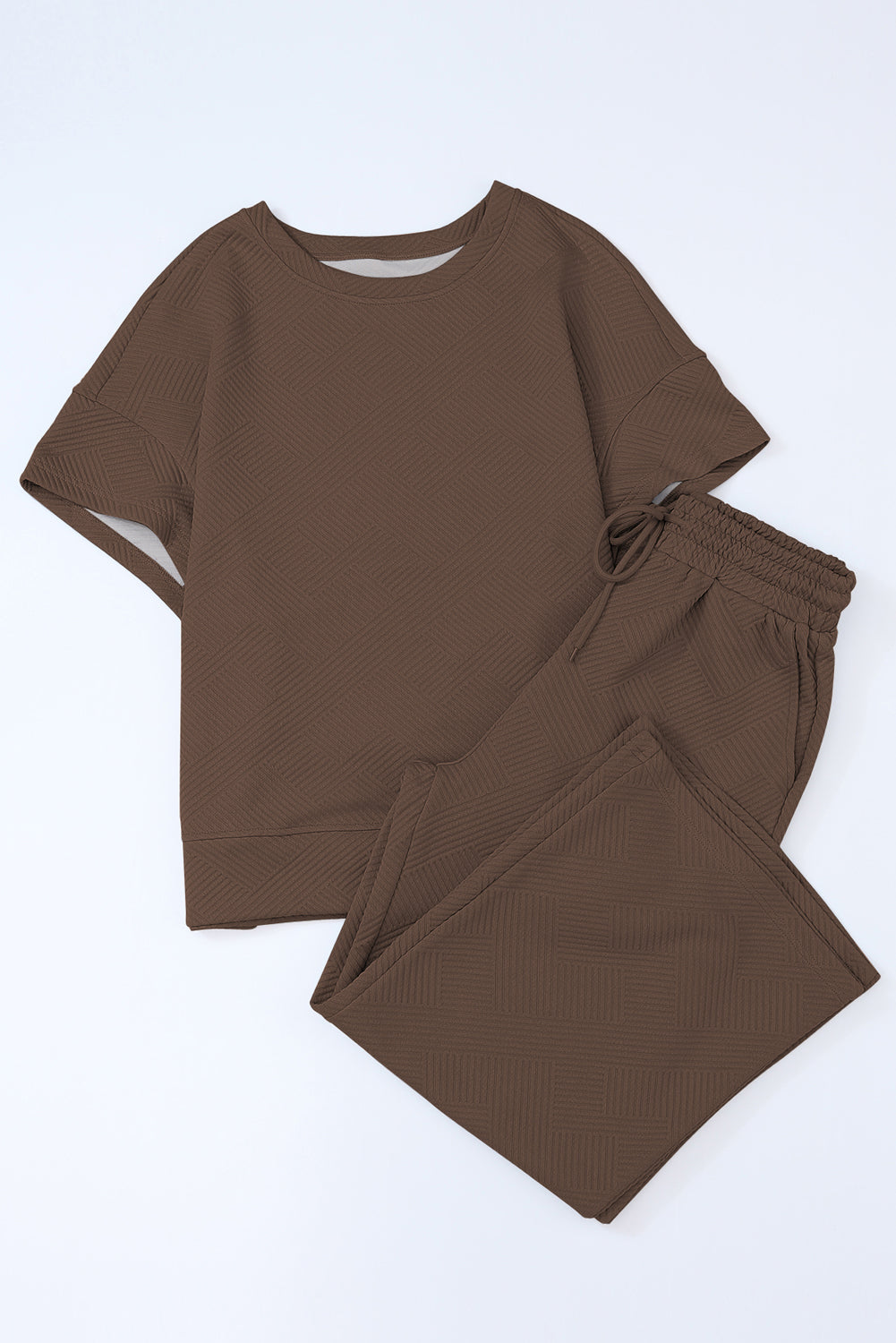 Solid Textured T-Shirt and Drawstring Pants Set