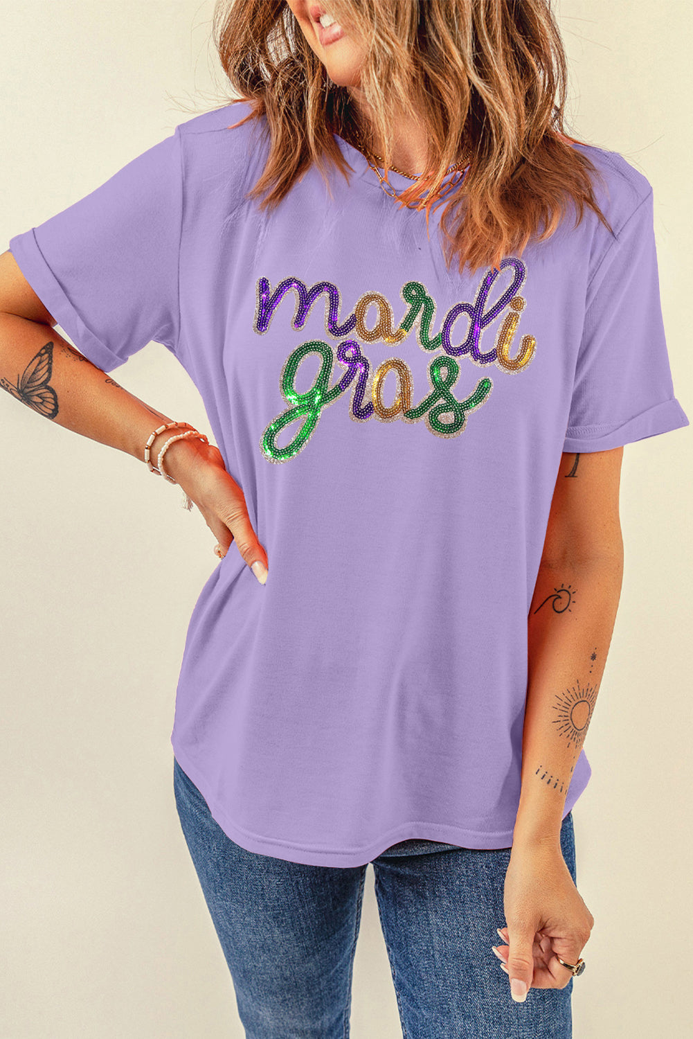 Wisteria Sequin Mardi gras Graphic T Shirt
