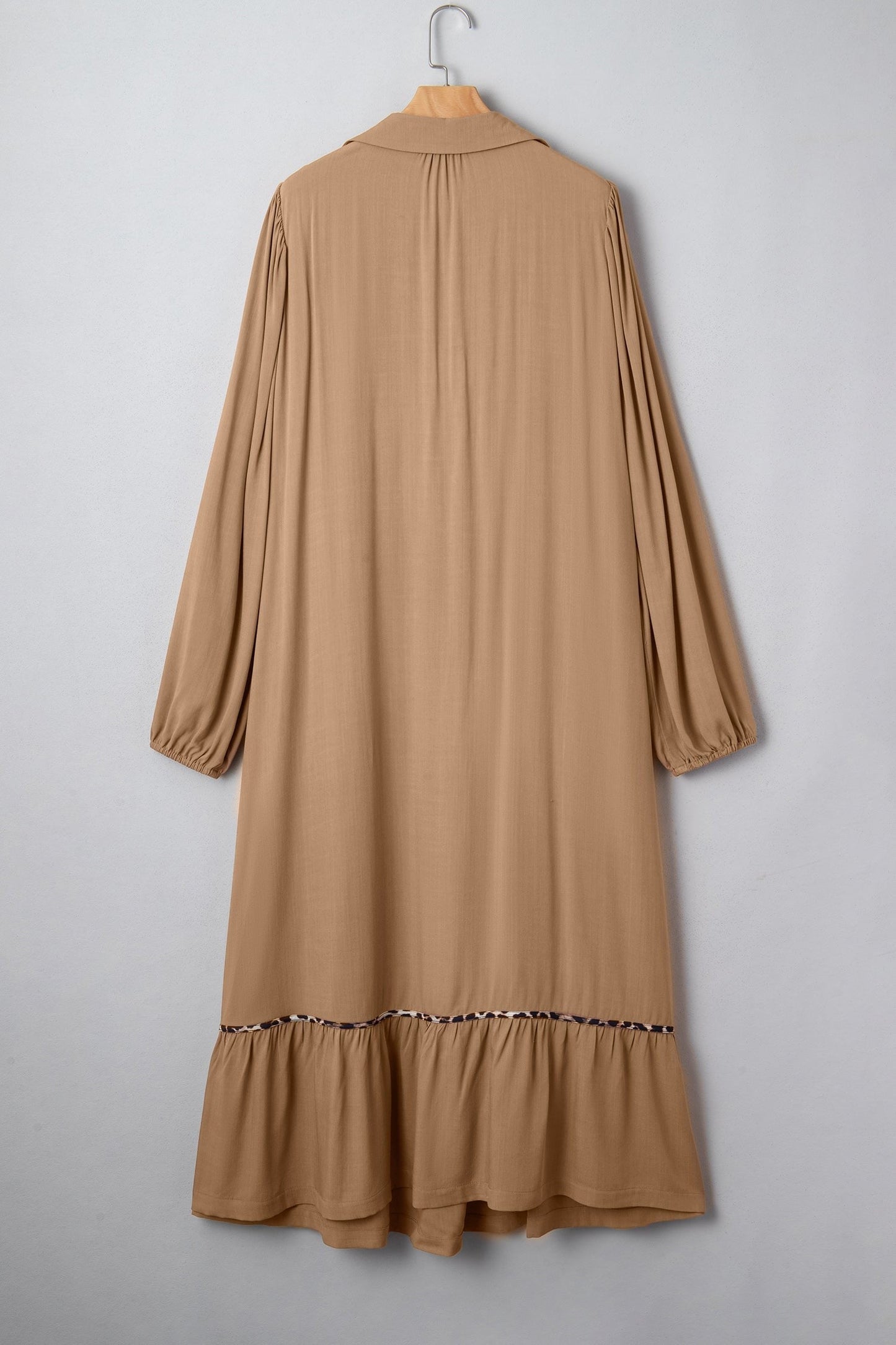 Plus Size Smocked V-Neck Leopard Piping Maxi Dress