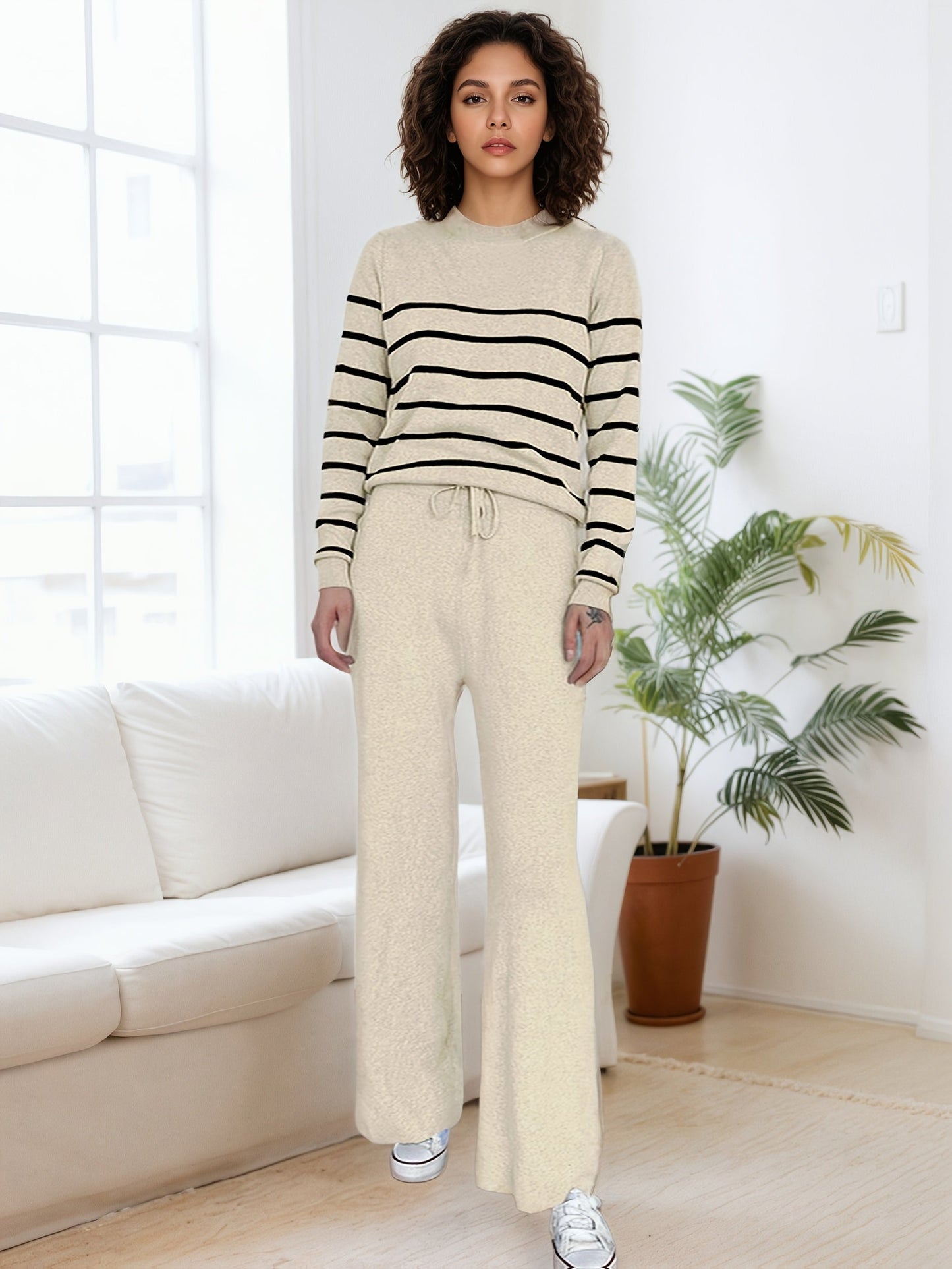 Plus Size Style Striped Knit Set