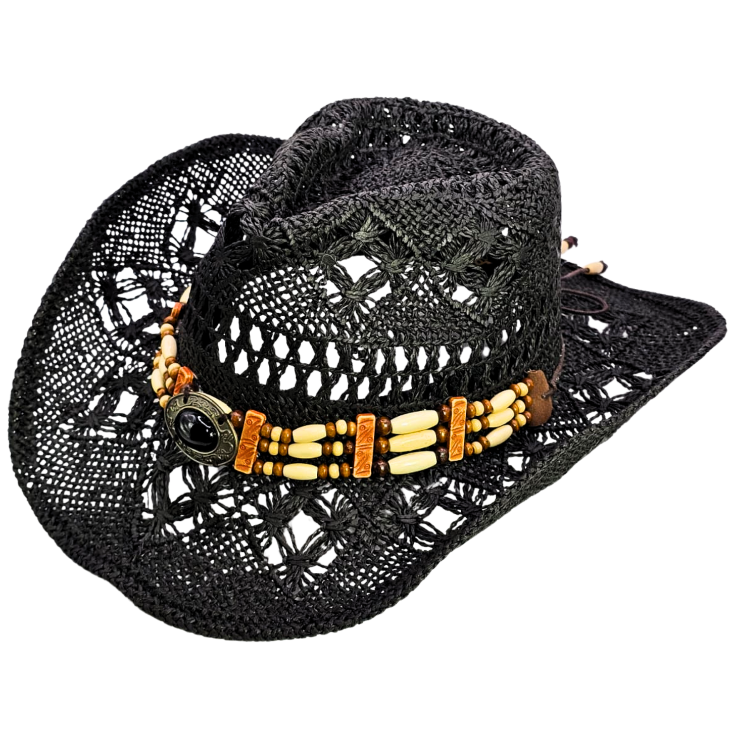 Straw Cowgirl Hat - Unique Handmade Beaded Crown