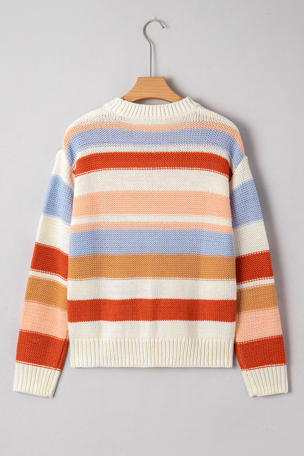 Stripe Colorblock Round Neck Drop Shoulder Sweater