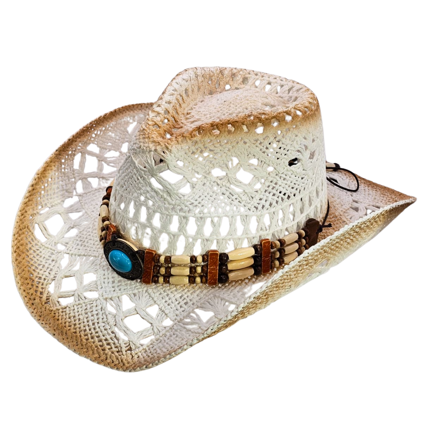 Straw Cowgirl Hat - Unique Handmade Beaded Crown