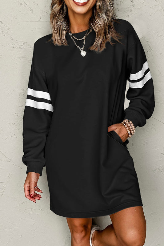 Varsity Stripe Banded Sleeve Sweatshirt Dress