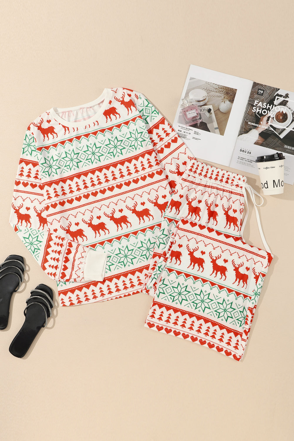 Christmas Reindeer Fair Isle Stripe Pajama Set