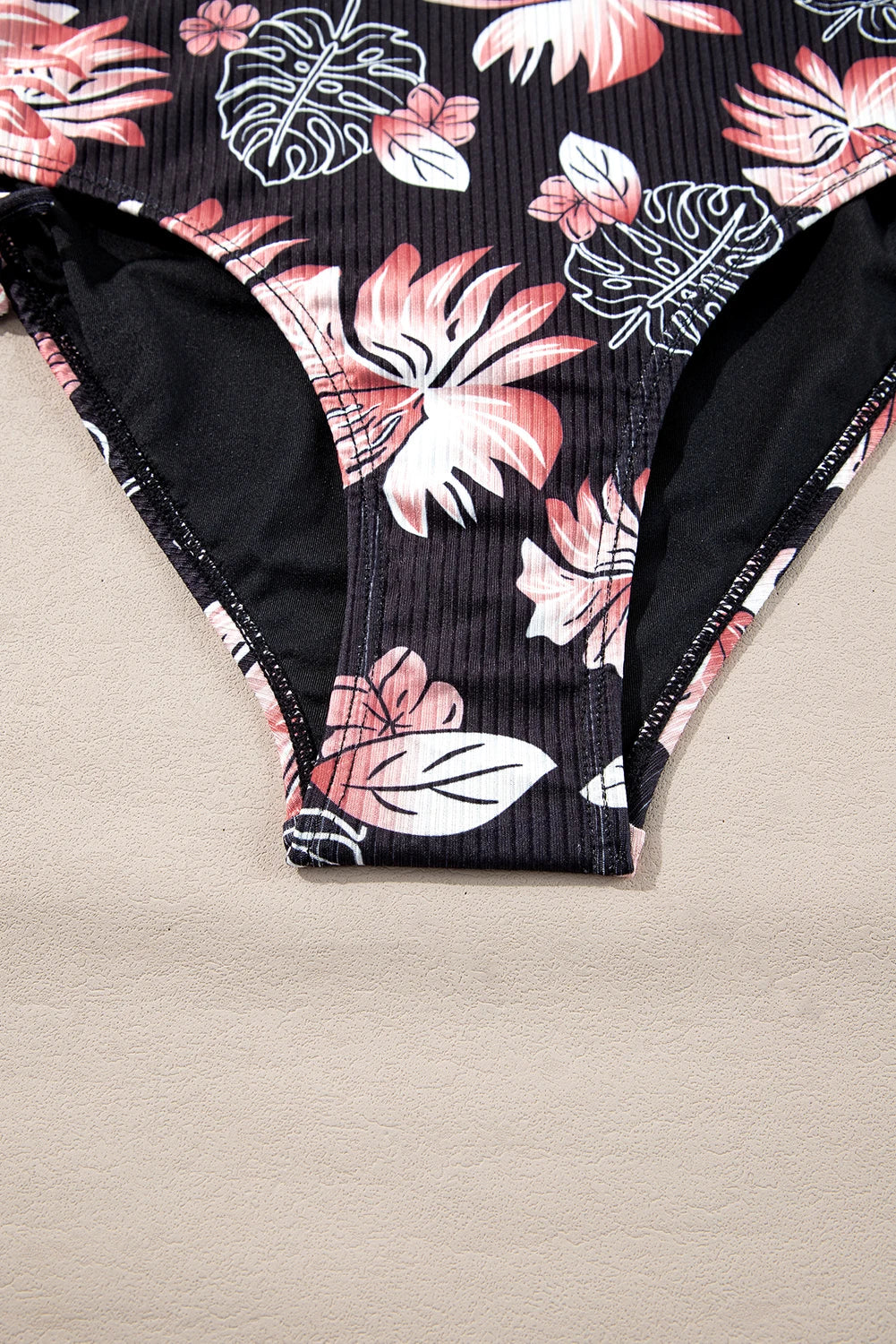 Tropical Colorblock Ribbed High Waist Bikini Swimsuit