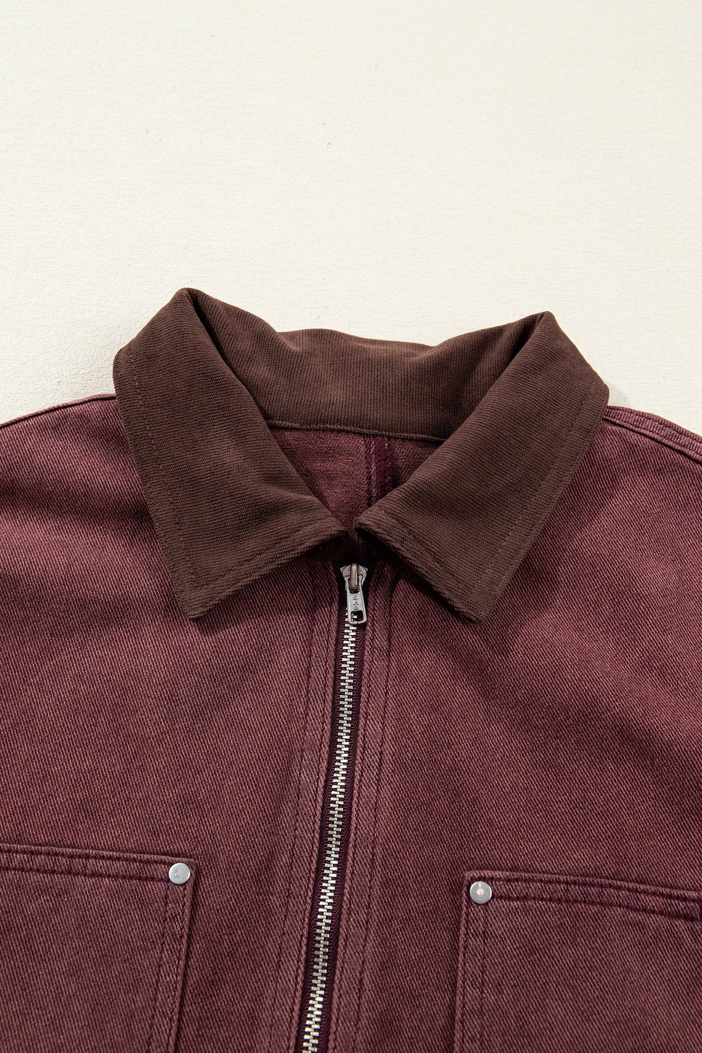 Corduroy Collar Zipped Front Denim Jacket