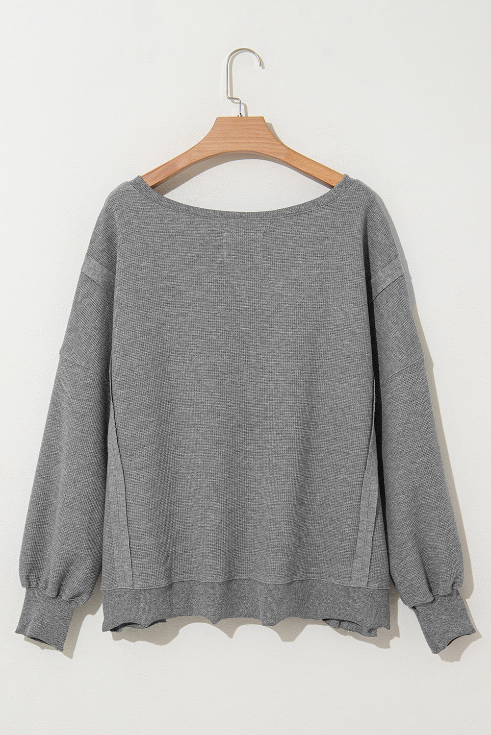 Waffle Knit Bishop Sleeve Side Split Top