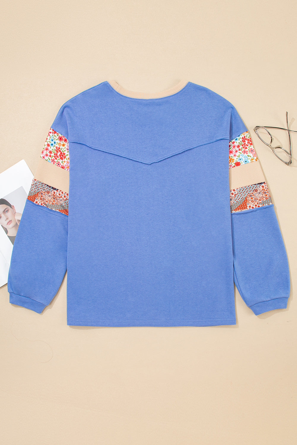 Plus Size Floral Patchwork Reverse Seam Top