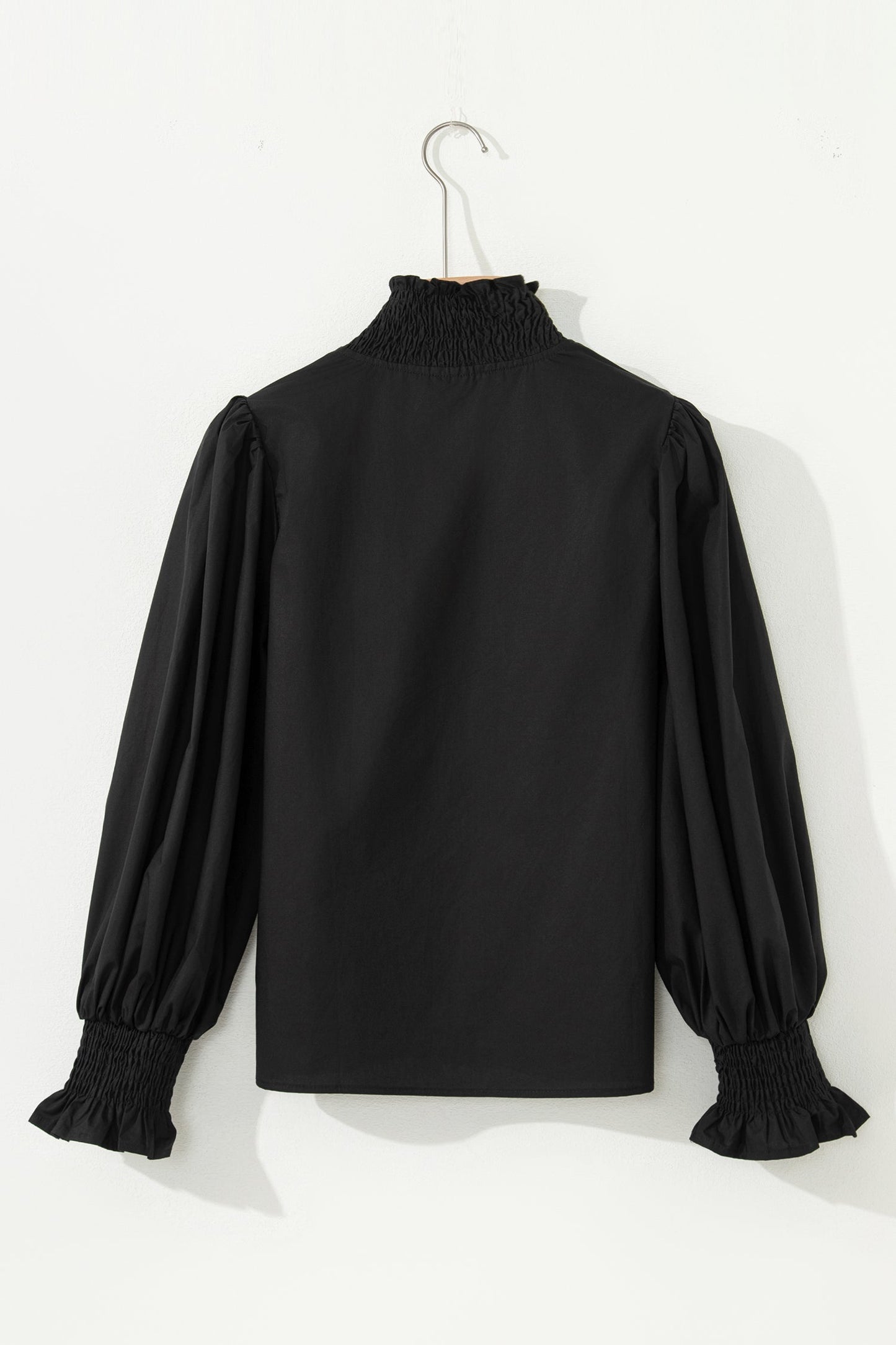 Leopard Trim V-Neck Puffy Flounce Sleeve Blouse