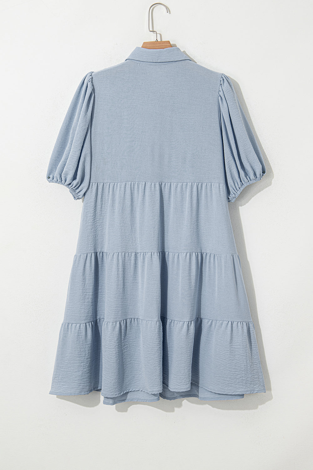 Solid Button-Up Collared Tiered Dress